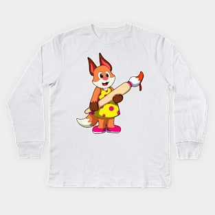 Fox as Painter with Brush & Paint Kids Long Sleeve T-Shirt